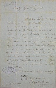 ingrandisce in nuova finestra immagine della lettera di I. D'Aste a F. Sanguineti, Genova 12.02.1847 (c.1r)