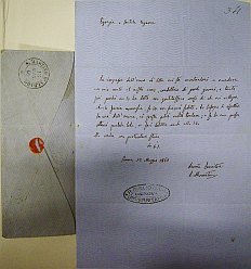 ingrandisce in nuova finestra l'immagine di lettera di L. Mercantini del 13 maggio 1860 (c.1r più busta)