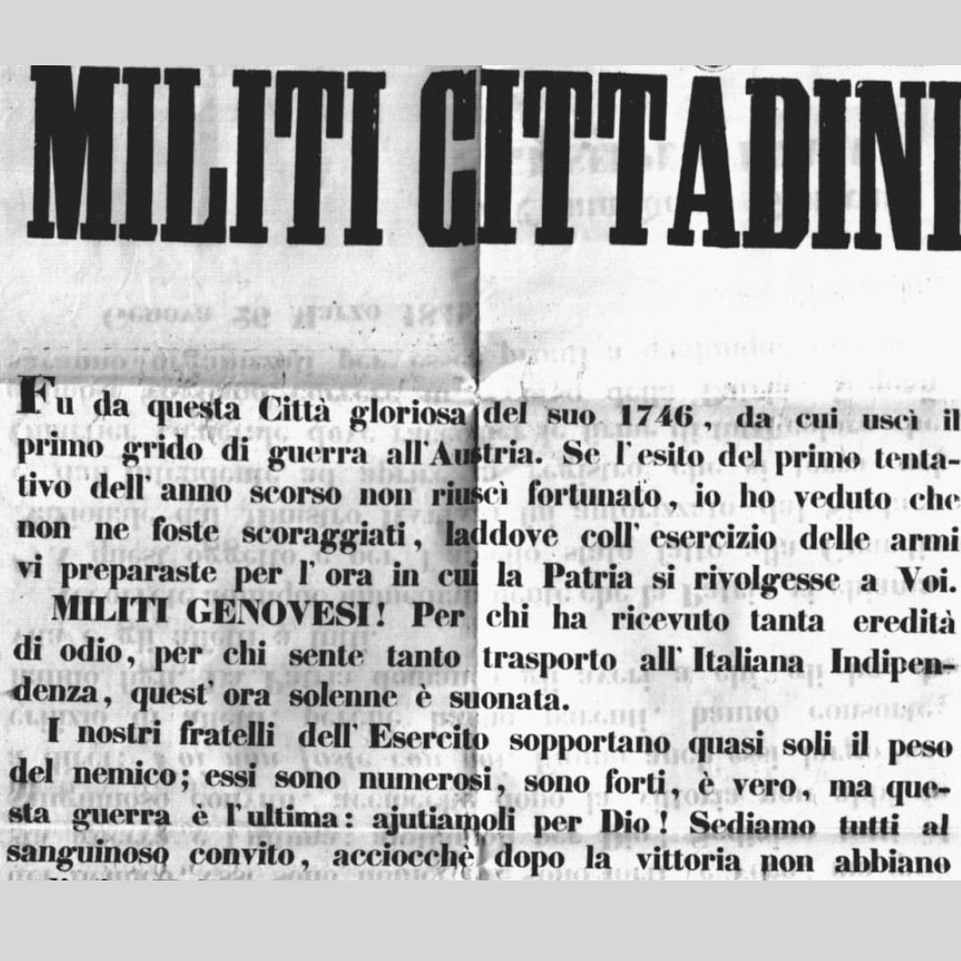 particolare del proclama del comandante avezzana conservato nella biblioteca universitaria di genova