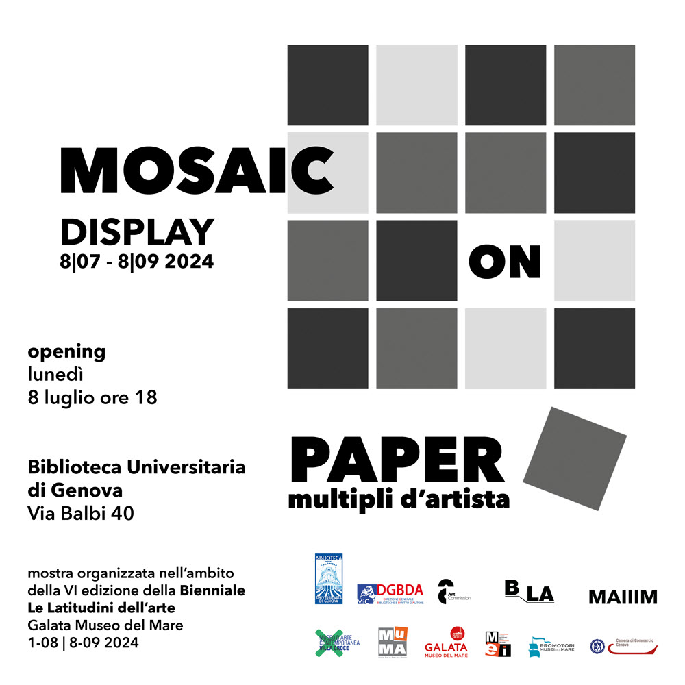 particolare della locandina della mostra mosaic on paper alla biblioteca universitaria di genova