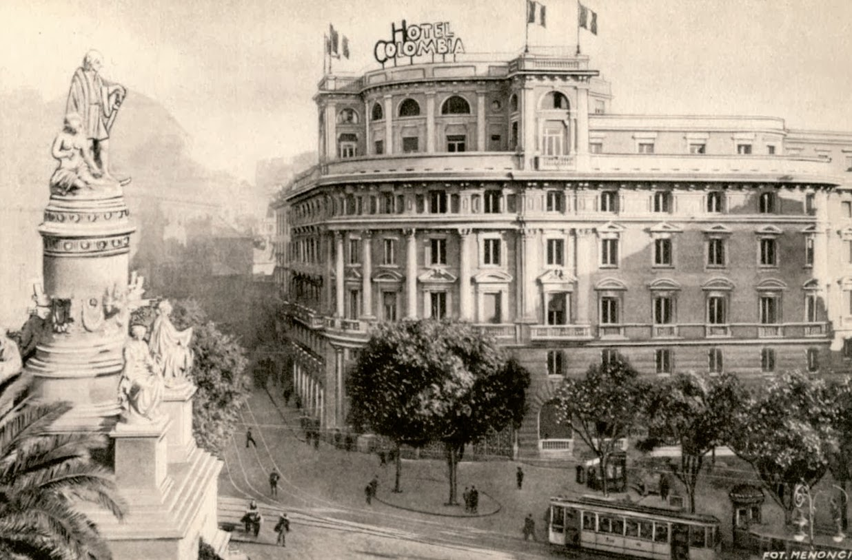 cartolina d'epoca dell'hotel colombia attuale sede della biblitoeca universitaria di genova