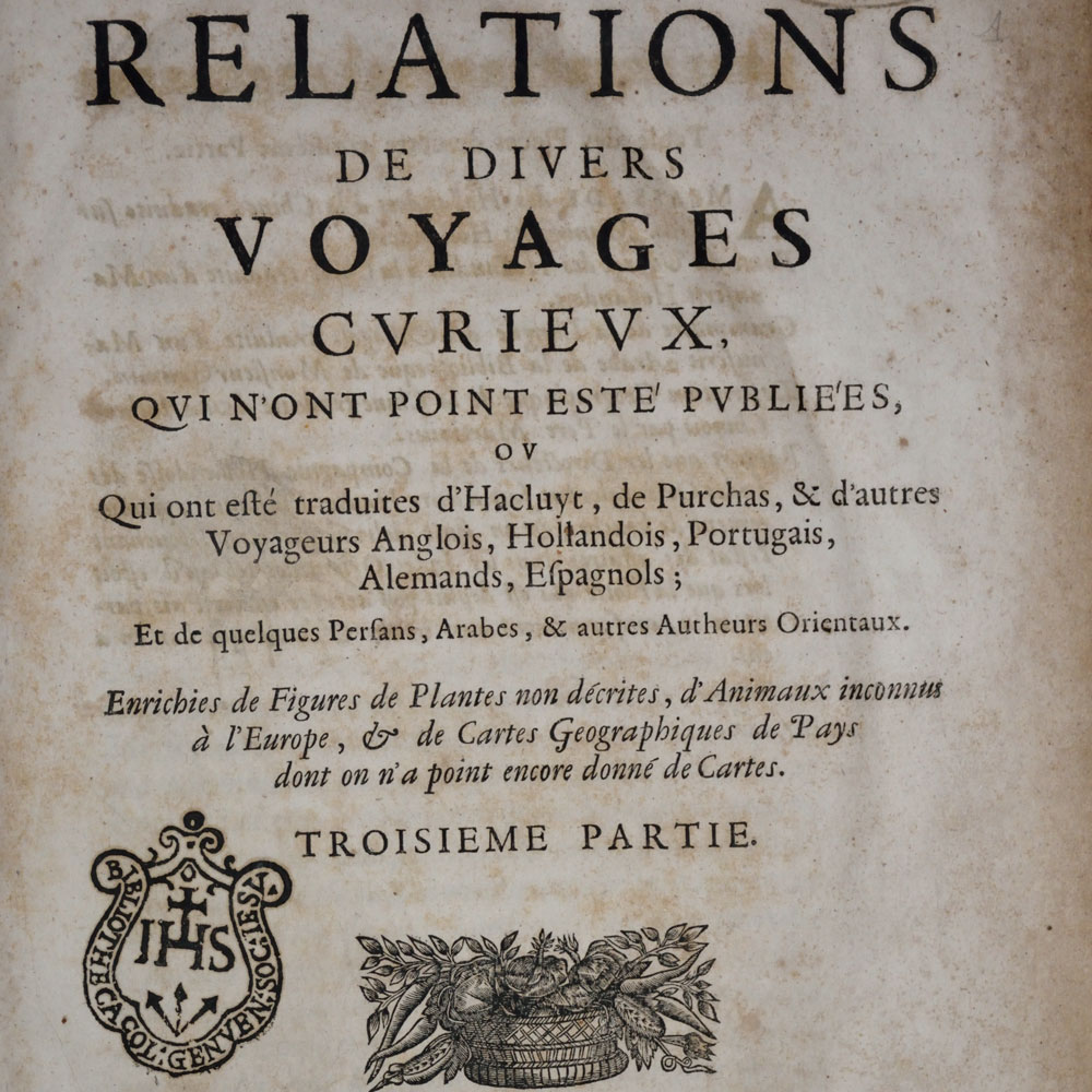 frontespizio del Relations de diuers voyages curieux di Melchisedech Thevenot