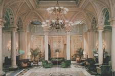 cartolina con l'atrio dell'hotel colombia di genova, sede della biblioteca univeristaria