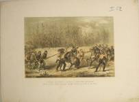 STAMPE I. 62  Firma illeggibile (V. Molopo?)  Litog. Perrin Torino  Garibaldi che uccide il capitano di cavalleria napolitana nella carica fatta da quest'ultima presso il ponte di Milazzo