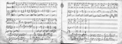 [INNO. T, B, pf] (Tit. c.1r) Inno popolare. Posto in musica a due voci, cioè Tenori e Bassi. Con accompagnamento del Piano-forte Cart.; sec. XIX (1848?); mm 215x306; cc. 2; notazione musicale su sistema di 10 pentagrammi 2 T IV 2(4)